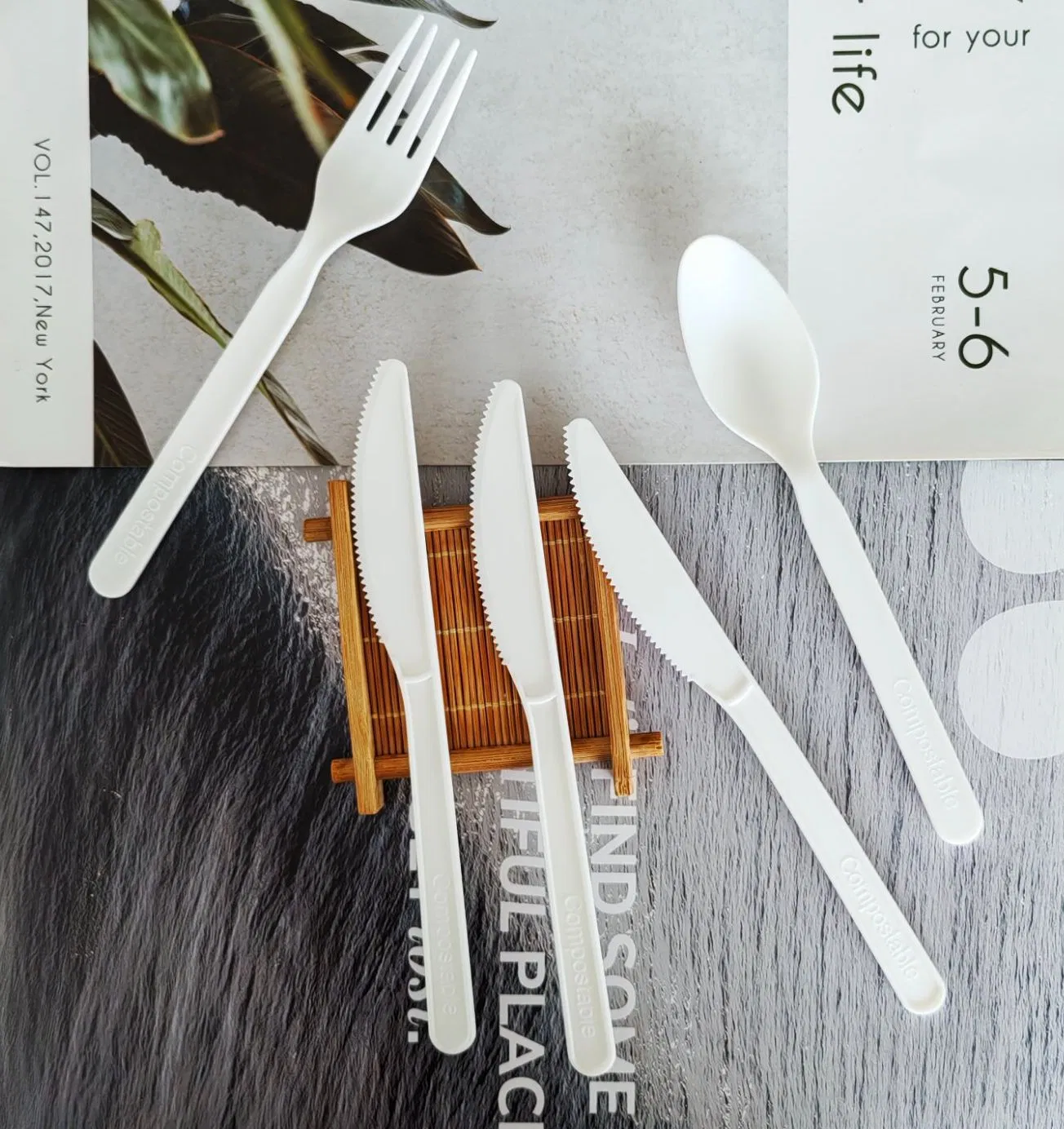 7-Inch 100% Compostable Forks Spoons Knives Biodegradable Cutlery for Outdoor or Party Use