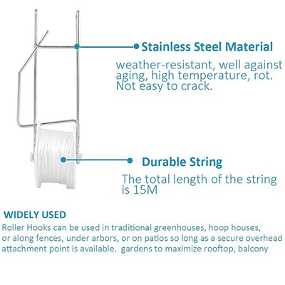 Tomato Trellis Roller Hooks with 15m Rope, Support Clamps for Farm Planting Fruit Tomato