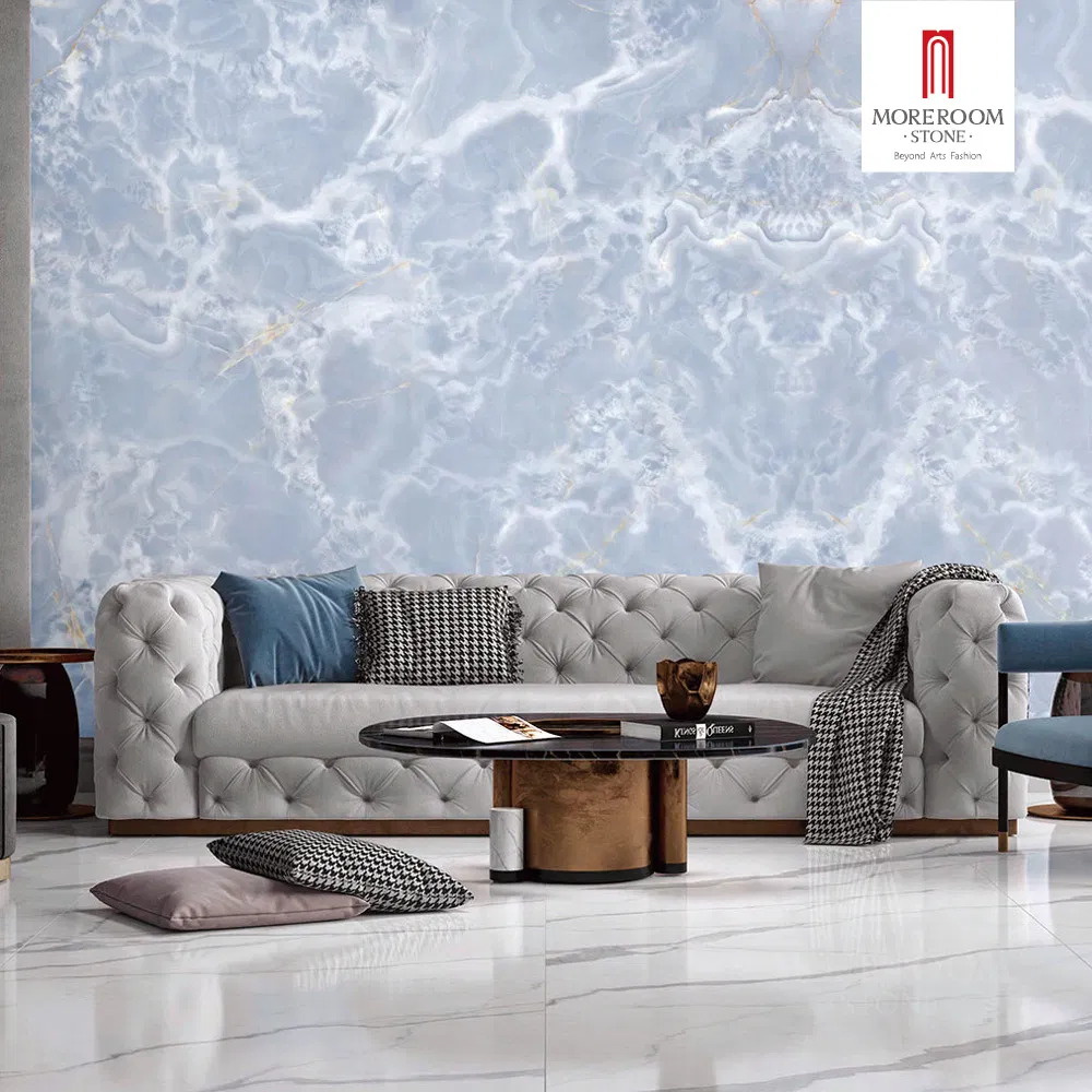 Porcelain Slab Ice Jade Marble Blue Onyx Effect for Wall Panel and Bar Counter