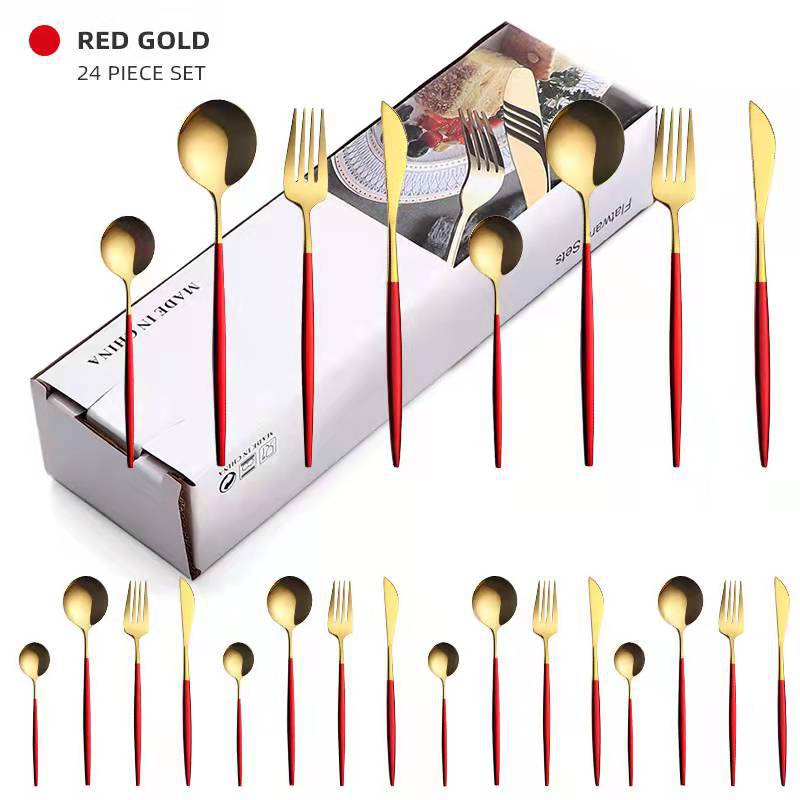 24 in 1 Gold Plated Dinner Spoons/Forks Cutlery Set