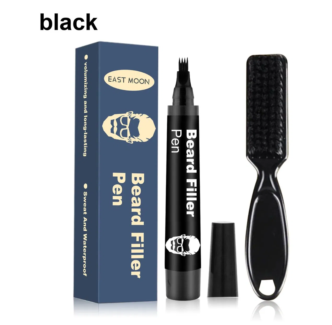 Natural Black Beard Pencil Filler for Men Filling Powder Dark Brown Black Beard and Eyebrow Filler Pen Kits