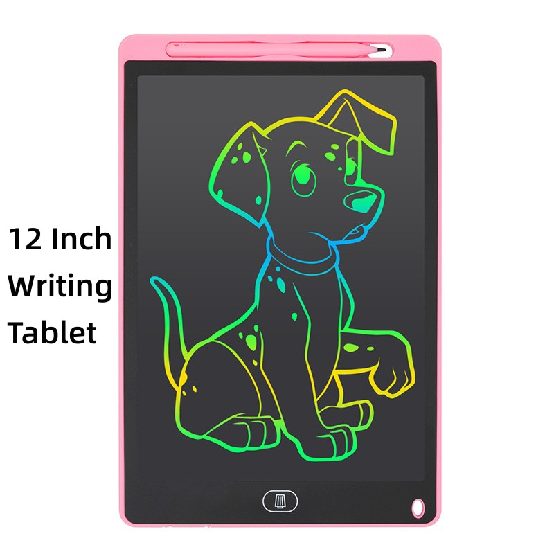 12 Inch (K) LCD Writing Tablet for Kids, Colorful Doodle Board Drawing Tablet with Lock Function, Completely Erasable Reusable Writing/Drawing Pad-Pink