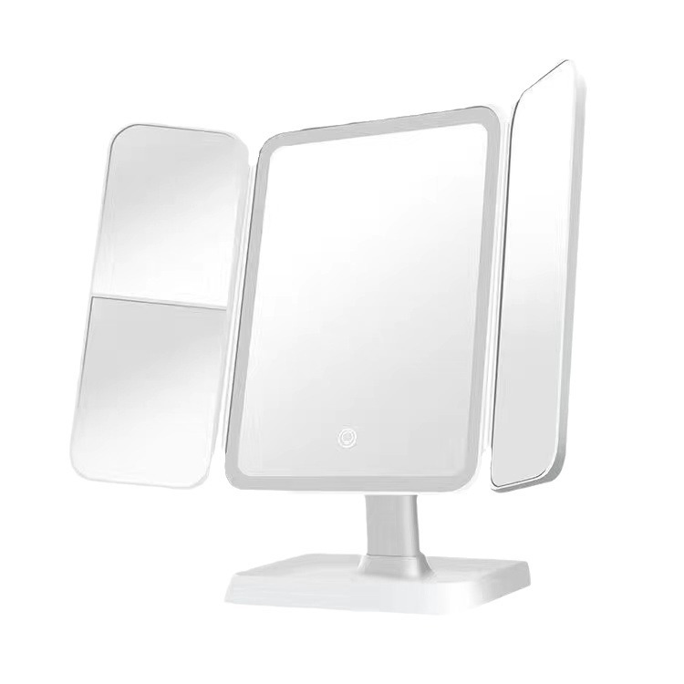 Folding Cosmetic LED 3 Way Trifold Lighted Table USB Magnify Makeup Mirror