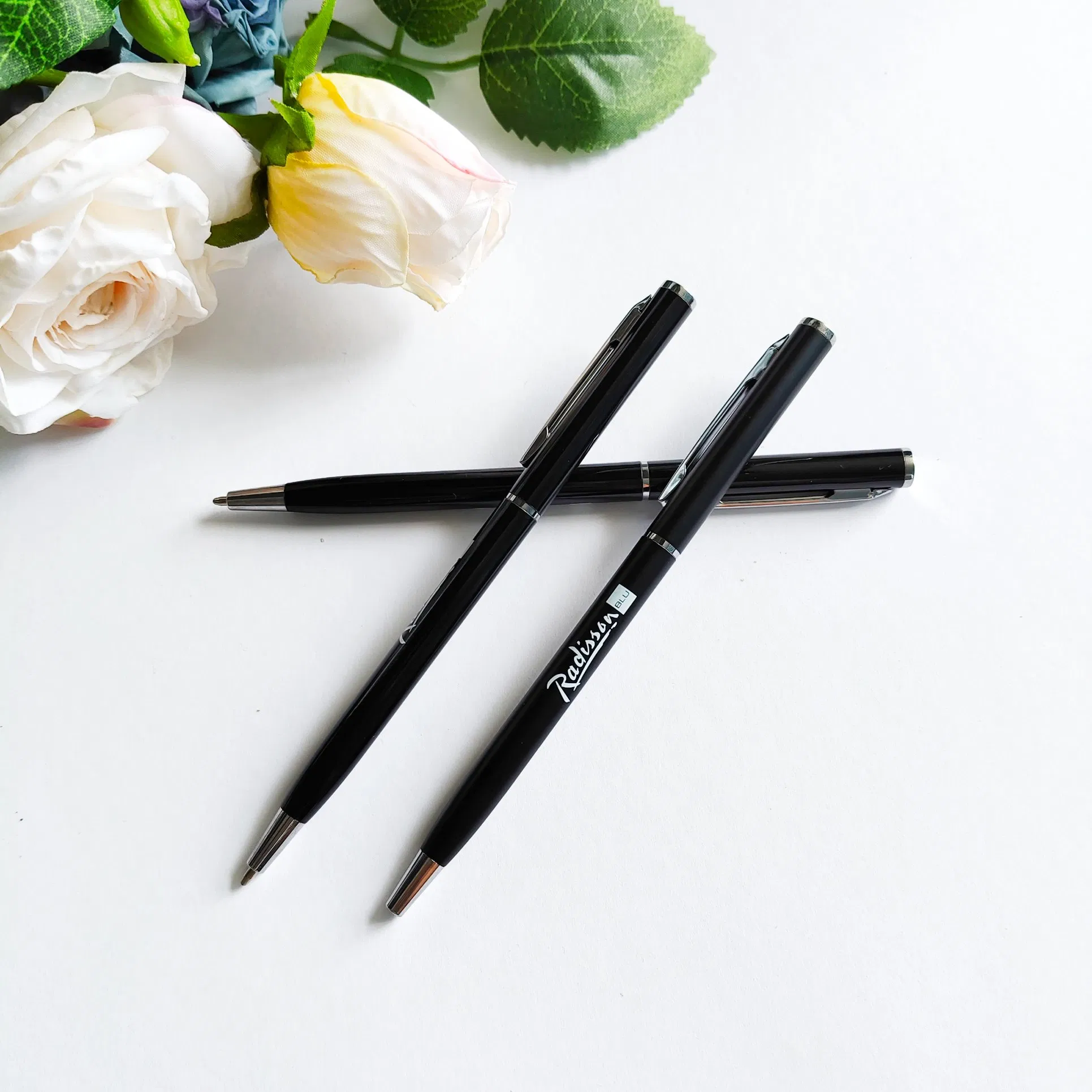 Hot Sale Customized Logo Ballpoint Pen Slim Metal Hotel Advertising Gift