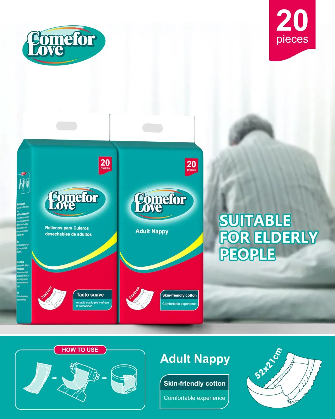Premium Adult Disposable Nappies High Absorbency Comfort Fit for Adults
