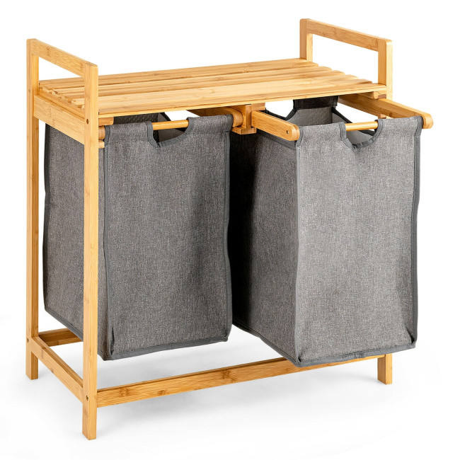 Dual Compartments Storage Laundry Hamper Bamboo Laundry Basket