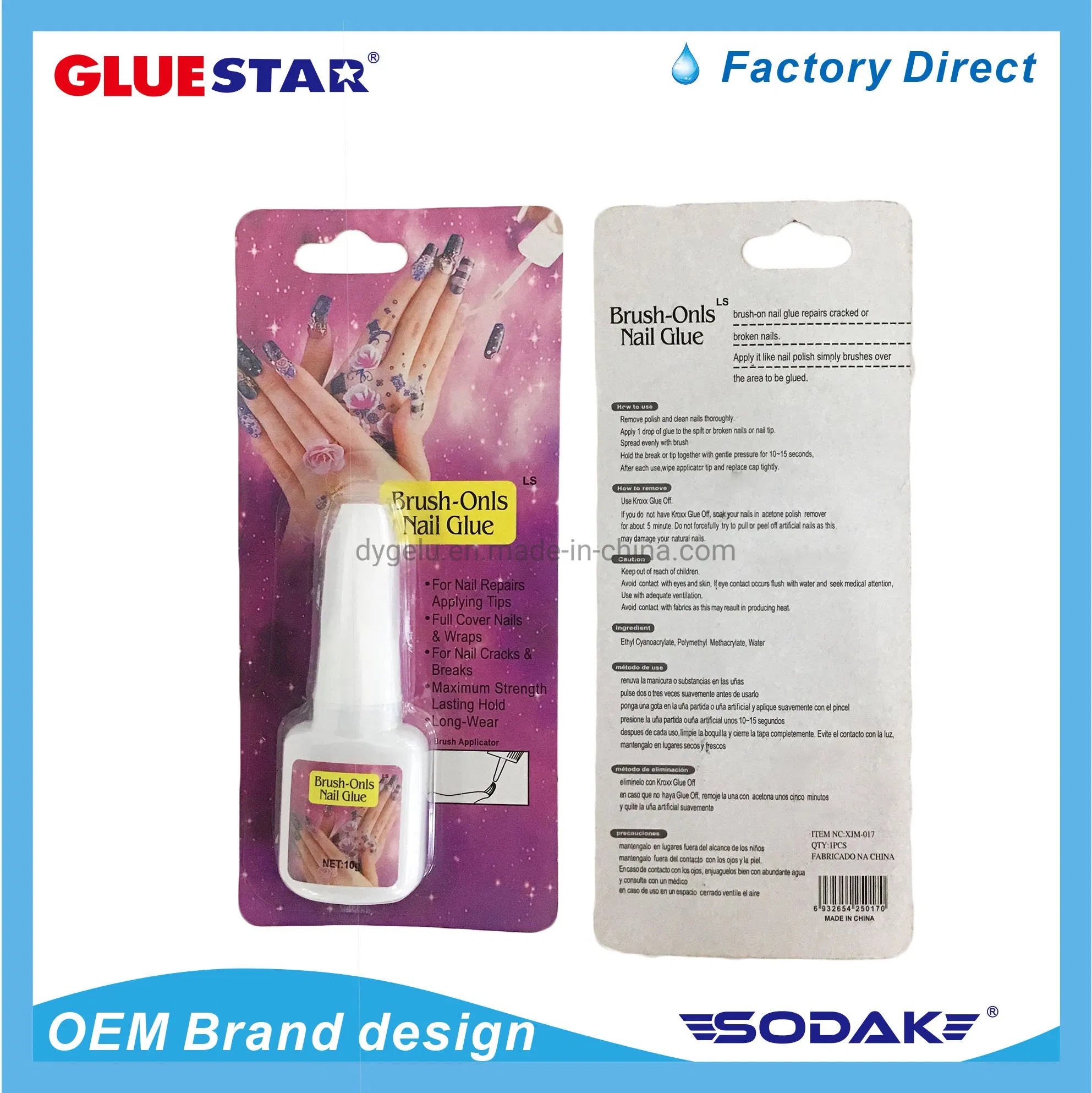 Factory Direct Sale Wholesale 10g Pink Manicure Glue with Brush on Finger Nail Glue