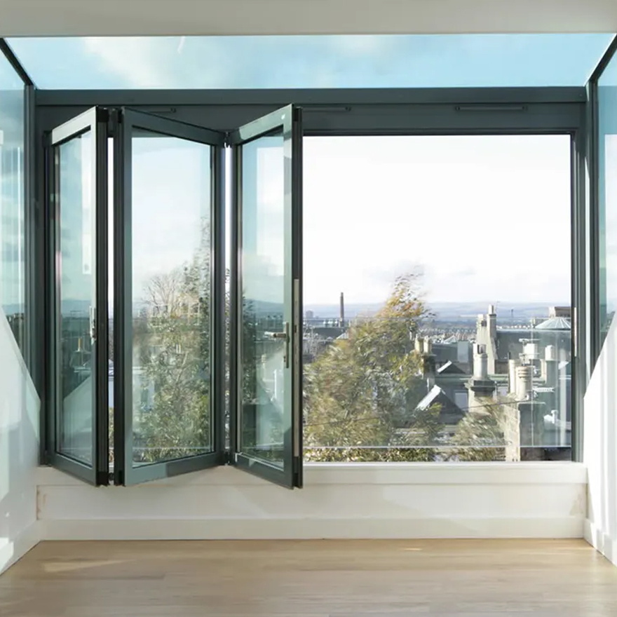 Modern Folding Windows New Design Double Glazed Glass Aluminum Alloy Frame Sliding Bi-Fold Glass Window