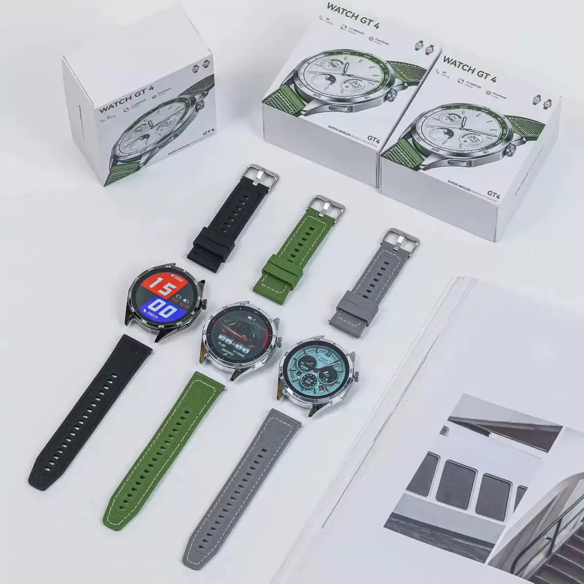 Smartwatch with Flashlight Wireless Many Dials Play Music SMS Reminder Sport Fashion Men and Women Gt4 Smart Watch