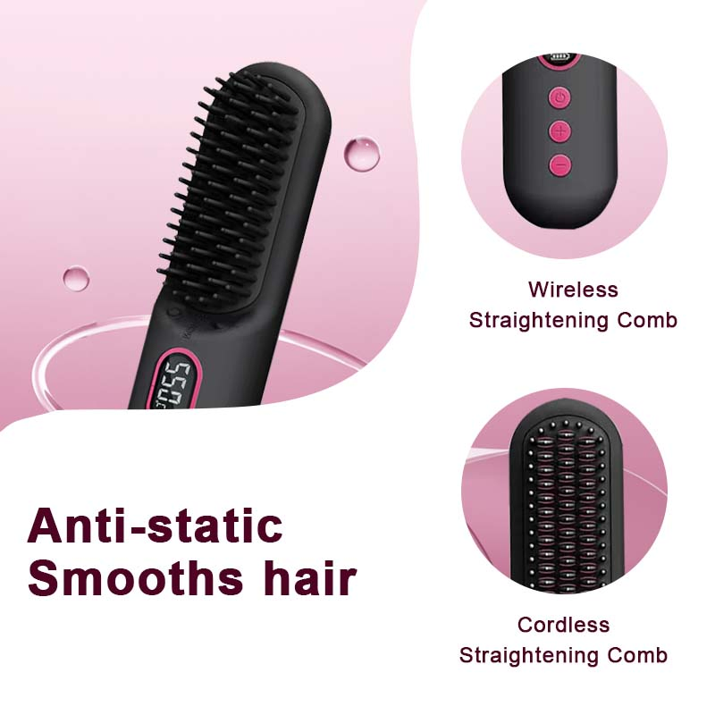 Portable Wireless Straightening & Curling Comb with Negative Ions