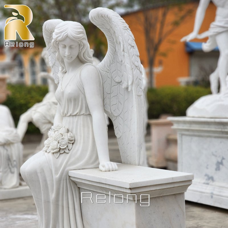 White Marble Carving Angel Sculpture Monument Headstone for Cemetery