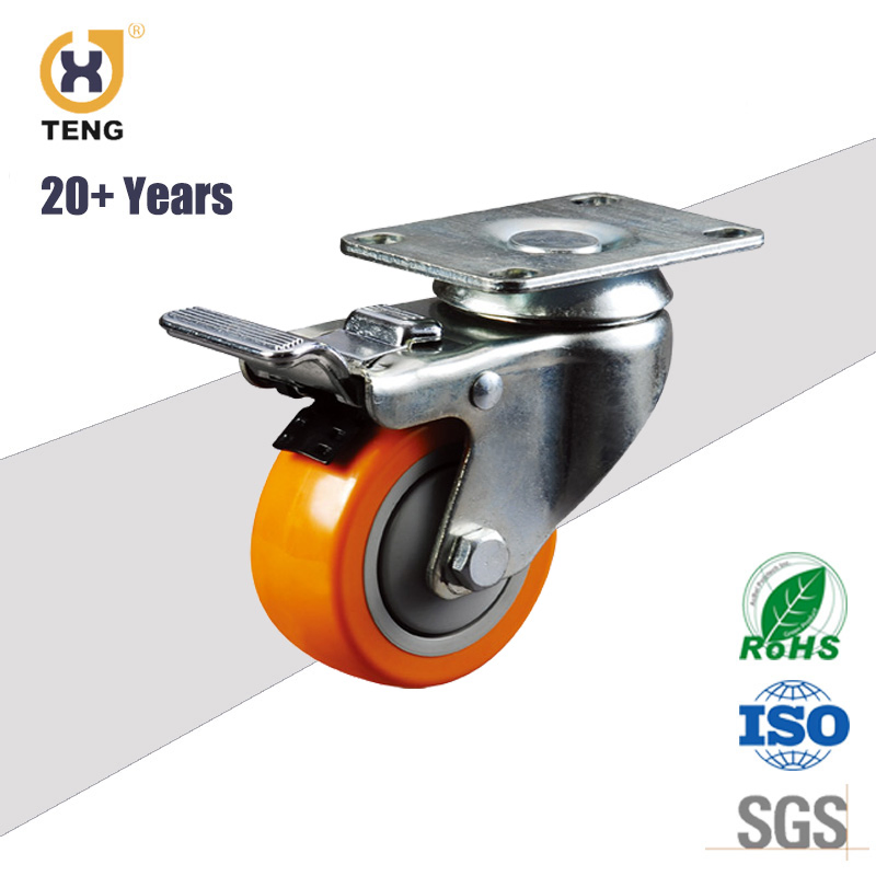 OEM China Factory 4 Inch PU Wheel Hollow Kingpin Castor Wheel Caster with Brake