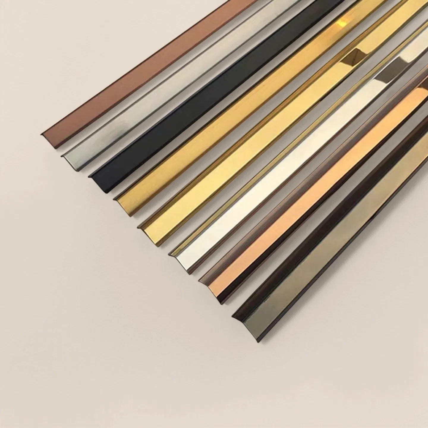 T&C L28 L-Shape PVD Gold Color Mirror Brushed Finish Stainless Steel L-Edge Trim for Countertop
