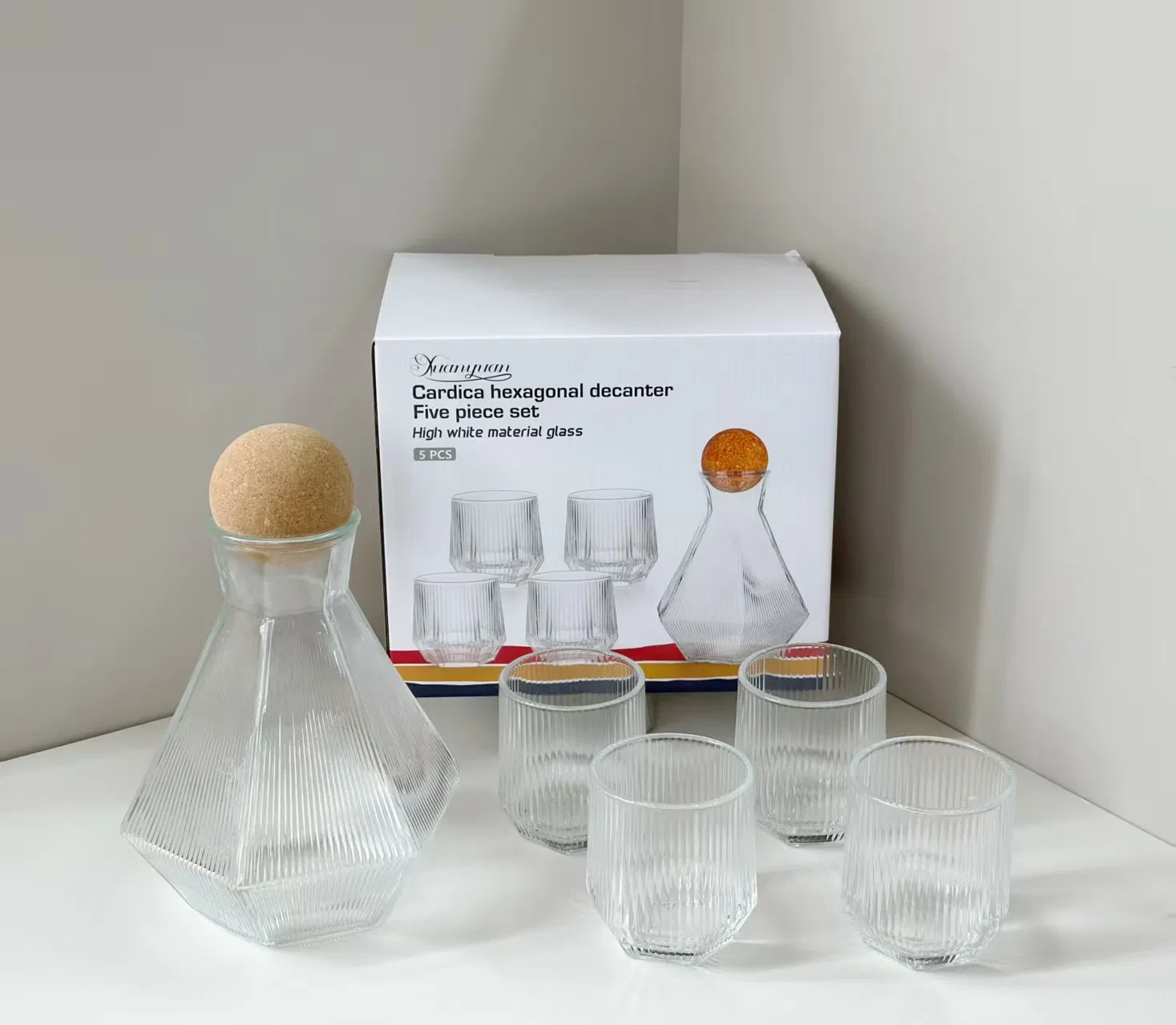 Premium White Material Hexagonal Decanter and Glasses Set