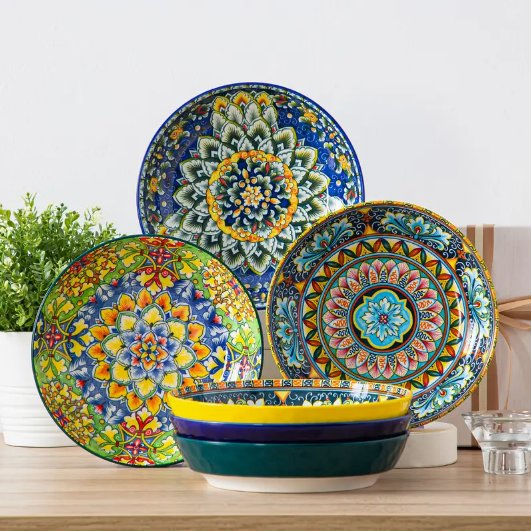 Ceramic Salad Bowls of 6 32 Oz Large Colorful Serving Bowls for Kitchen Dishwasher & Microwave Safe