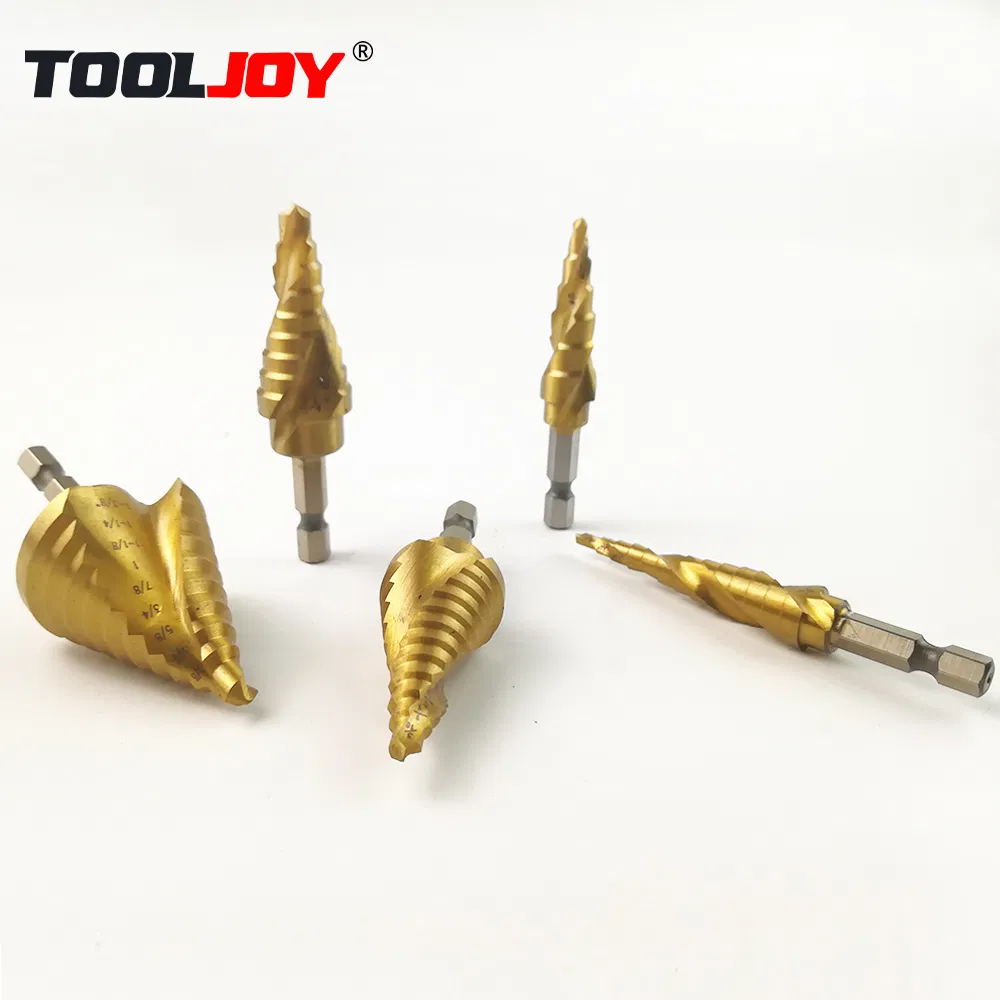 5PCS Step Drill Bit Straight Groove Pagoda Hole Cutter Metal Cone Drill Bit Hole Opener 3/16" 1/2" 1/4" 3/4" 1-3/8" 7/8" 1/8"
