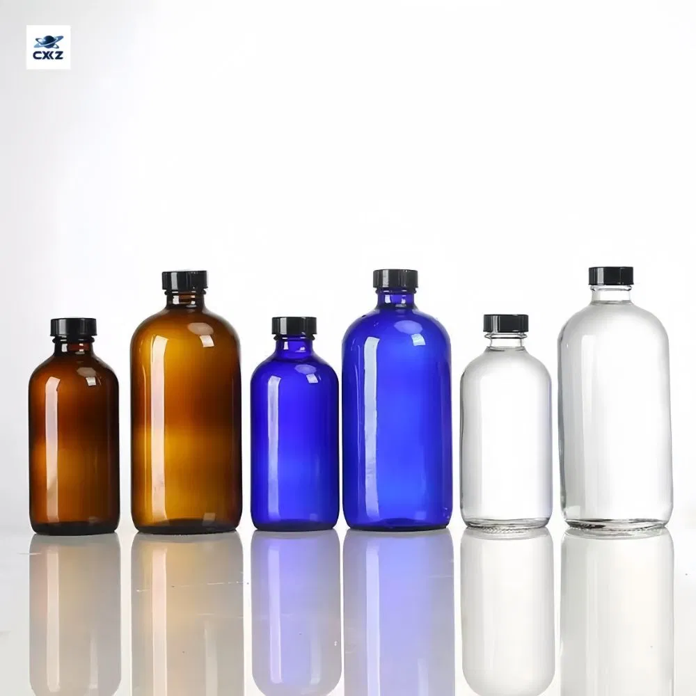 Амбровые стеклянные бутылки Boston Round с бакелитовой крышкой