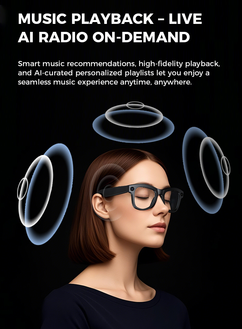 Ai Smart Glasses, Photo and Video Shooting, Translation, Travel, Meetings, Music Playing, WiFi, Bluetooth Connection to Mobile Phone, Sunglasses, Waterproof 5MP