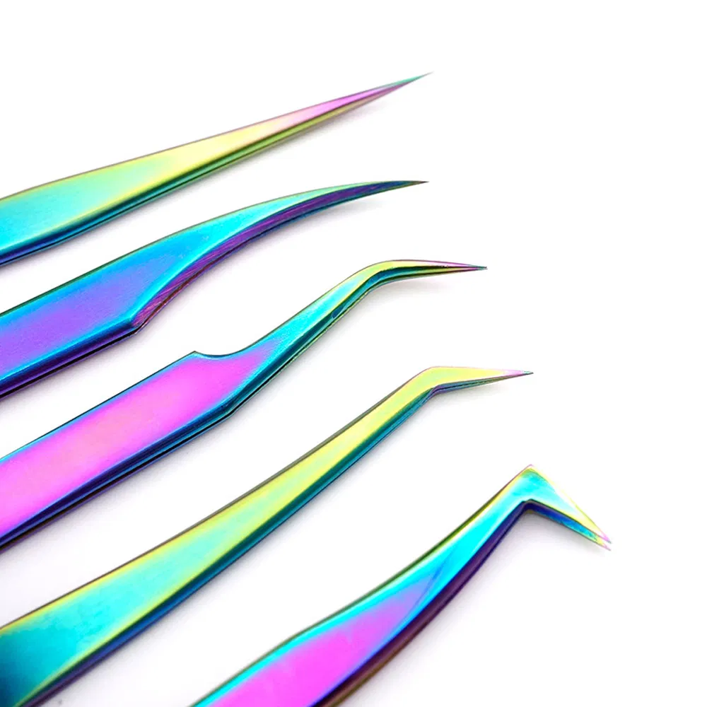 Rainbow Coated Lashes Eyelash Makeup Tool Stainless Steel Precision Electronic Beauty Eyebrow Tweezers