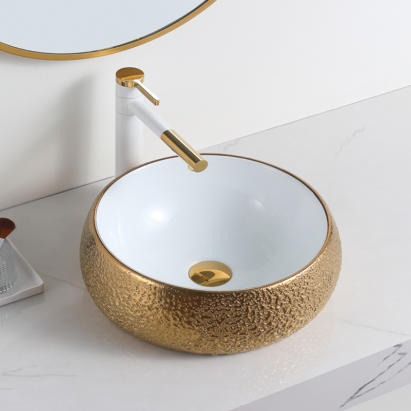 New Pattern Bowl Round Sink Aufsatzwaschbecken Porcelain Electroplate Decal Decoration Bathroom Sink