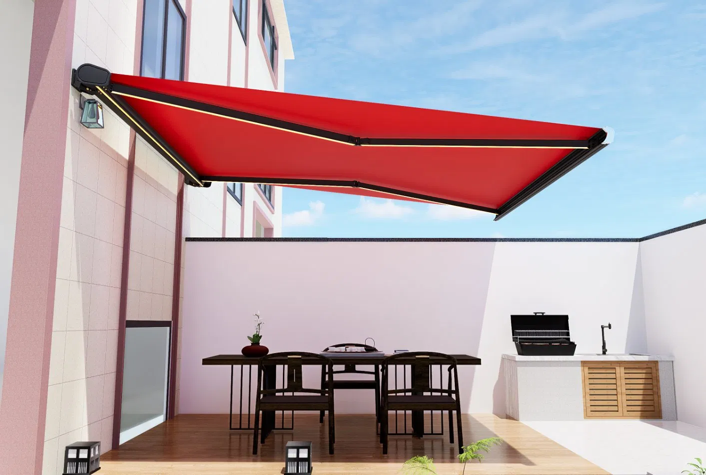 Folding Telescopic Foldable Motorized Patio Cover Sun Shade Awning Retractable Door Window Canopy Patio Awning for Swimming Pool