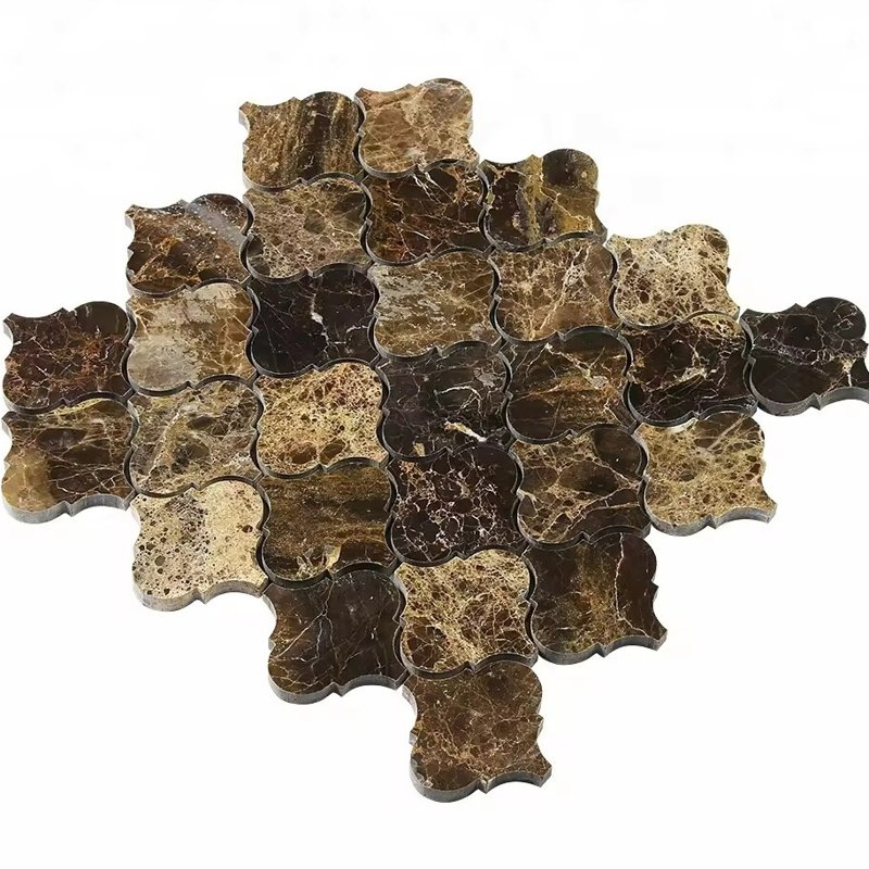 Factory Price Mosaic Polished Dark Emperador Marble Lantern Shape Mosaic Tile Wall Bakcsplash Mosaic