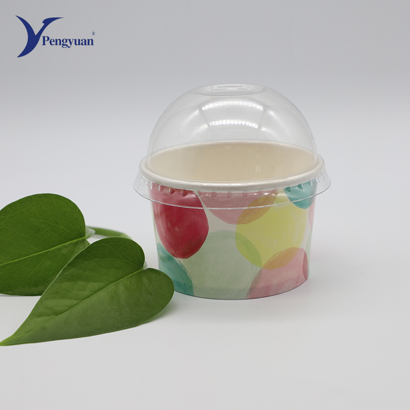 Custom Printed Disposable Paper Ice Cream Cup with Dome Lid Wholesale