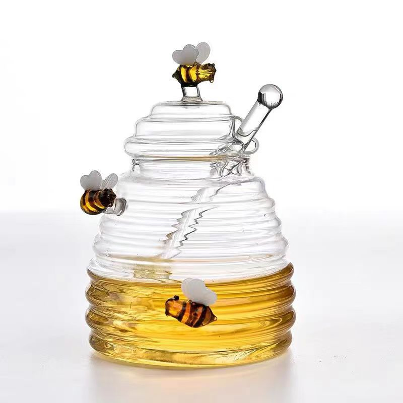 16 Oz Hand-Blown Elegant High Borosilicate Glass Honey Pot