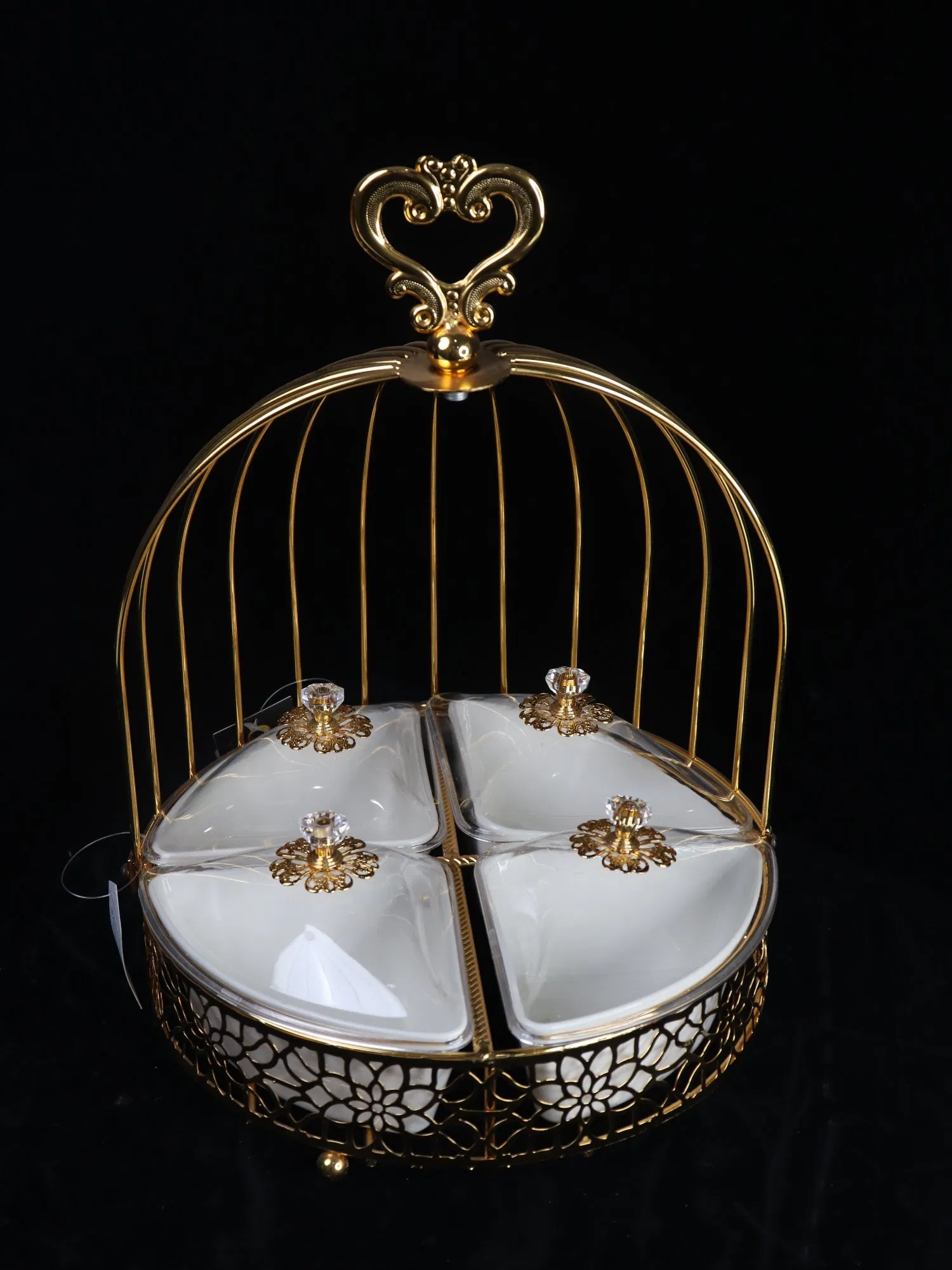 Kitchenware Gold Plated Iron Tray with Plastic Bowl Set Candy Tray