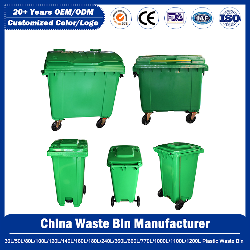 China Dustbin Manufacturer 30L/50L/100L/120L/180/240L/360L/660L/1100L/1200L Large Trash/Garbage /Mobile Wheelies Plastic Waste Dustbin for Public Medical/Shcool