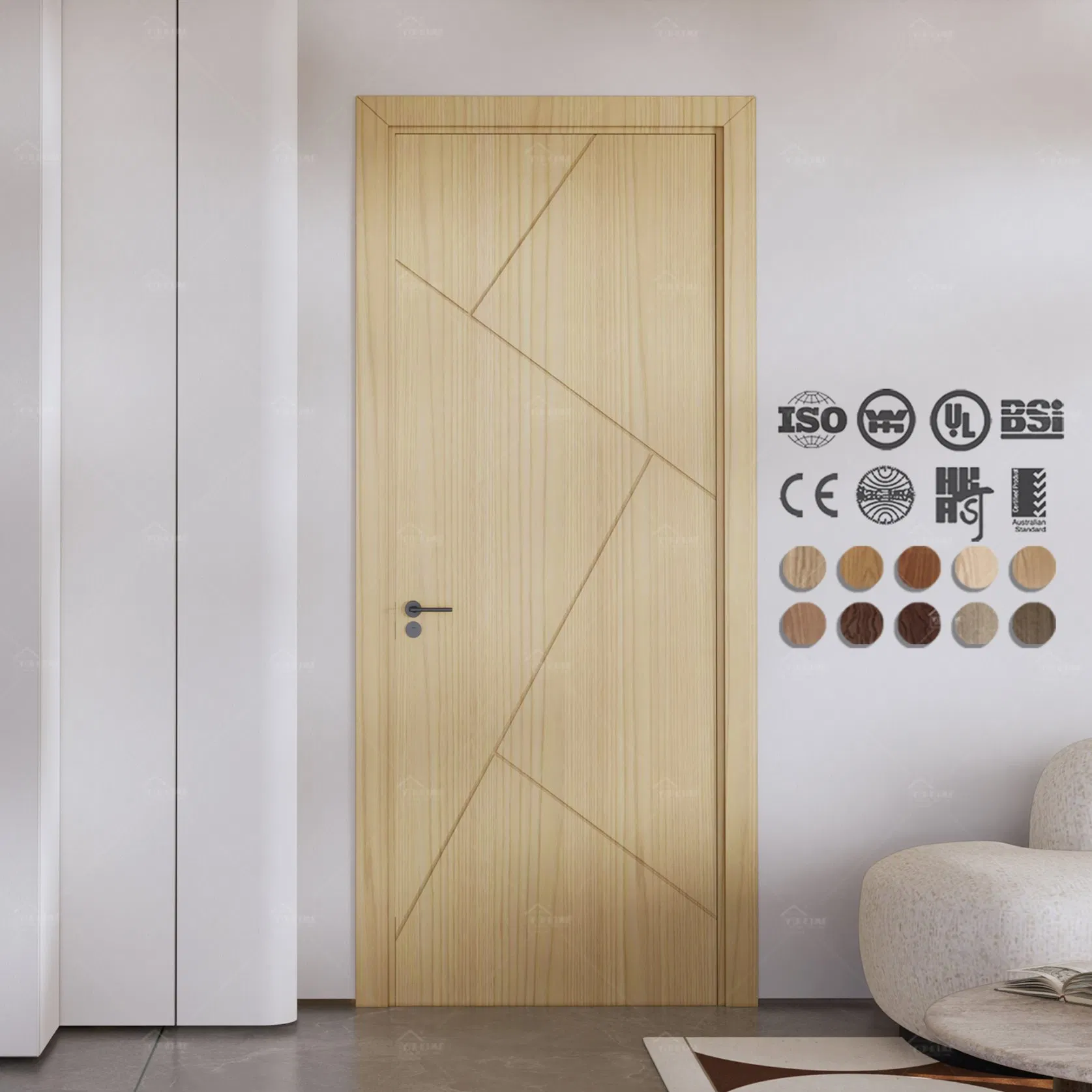 Foshan Yohome New Design Fashion Style Wooden Door for Living Room Sound-Proof Internal Wood Door