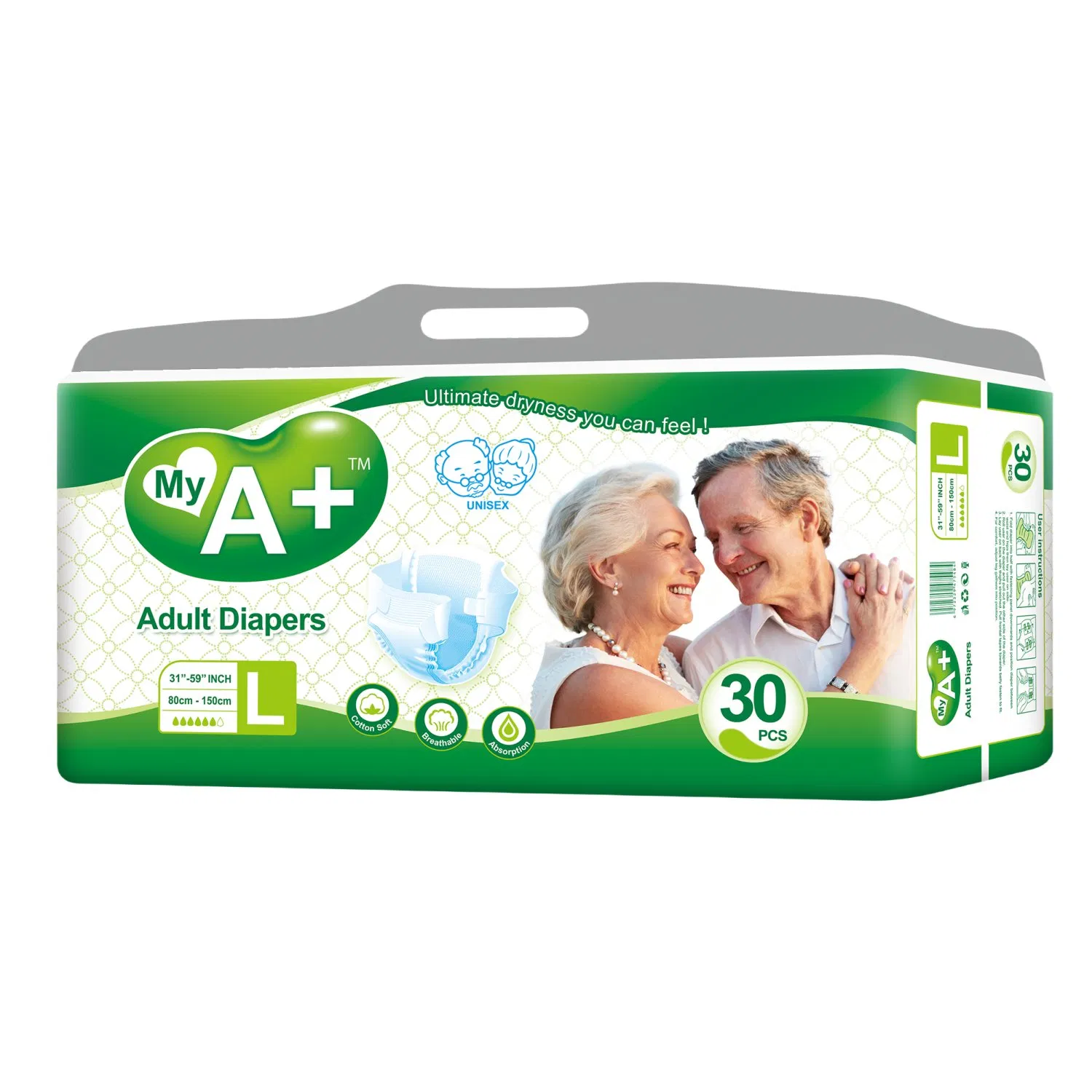 China 30 PCS Pack Disposable Adult Diaper Manufacturer Wholesale Customized Print High Quality Incondinence Adult Diapers