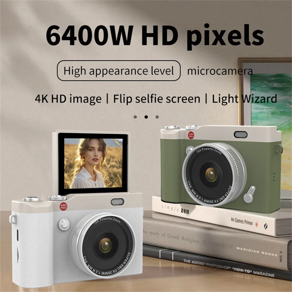 Y02 2.4" Flip Digital Camera - Retro CCD for Students, 32GB Card & Reader, White