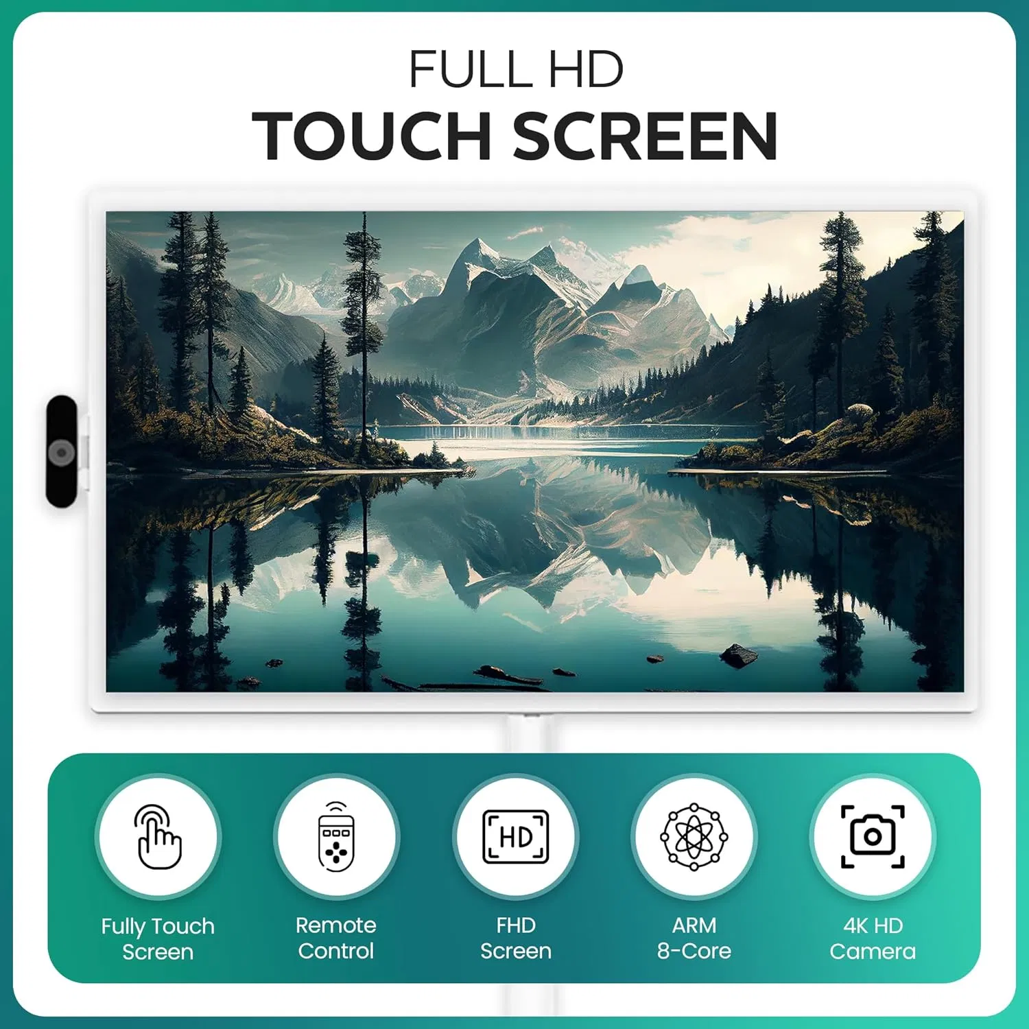 32-Inch Full Swivel Rotation Android 13 Portable Monitor with Built-in Battery4K UHD Rolling TV on Wheels Touch Screen Display