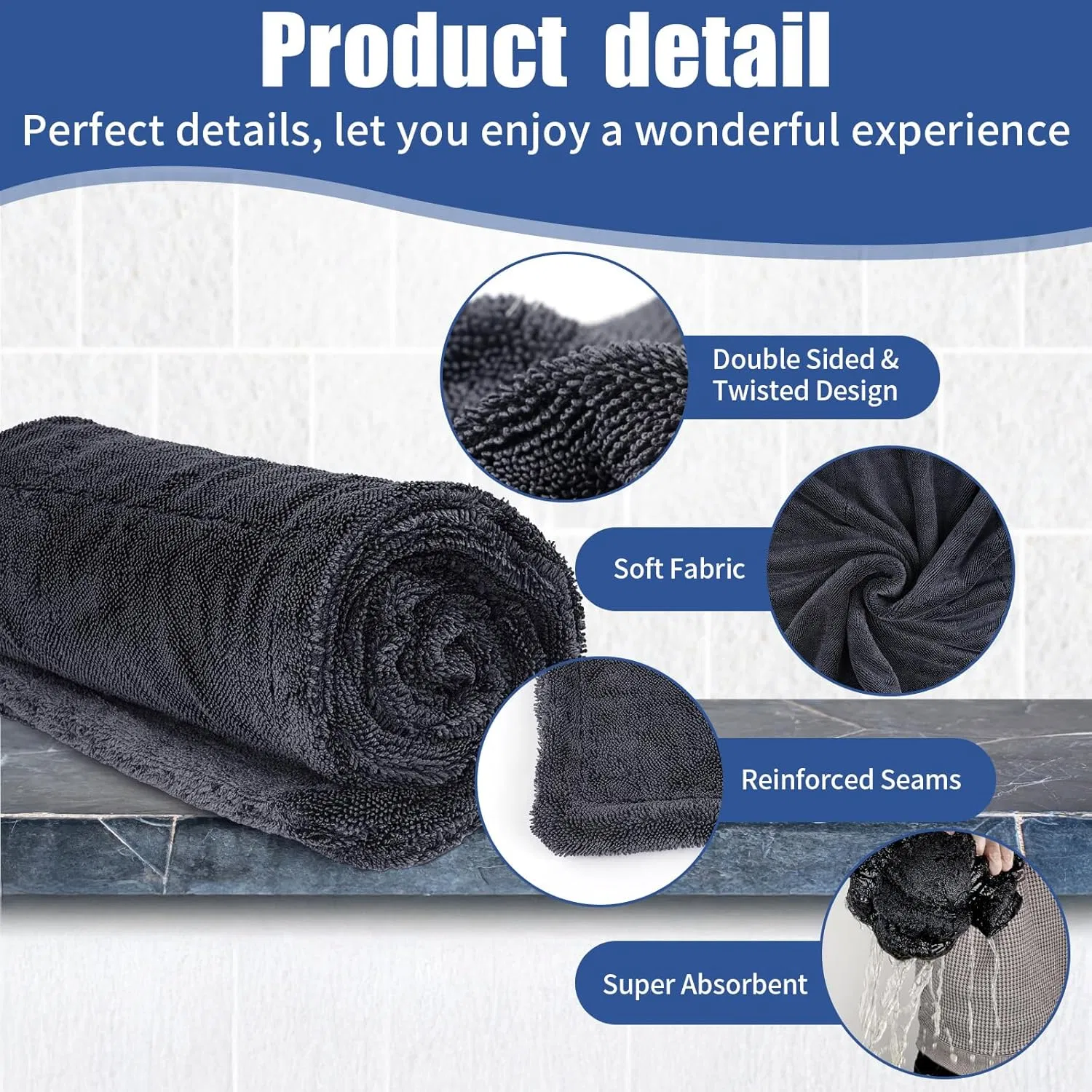 36"X24" 1100GSM Double-Sided Towel - Ultra-Plush Car Detailing Cloth