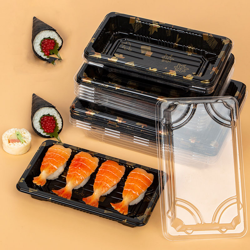 Portable Golden Food Grade Disposable Plastic Tray for Sushi Serving