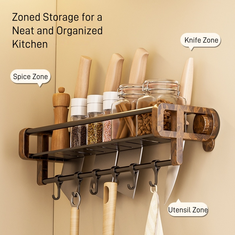 Настенная полка для ножей и специй Woodgrain