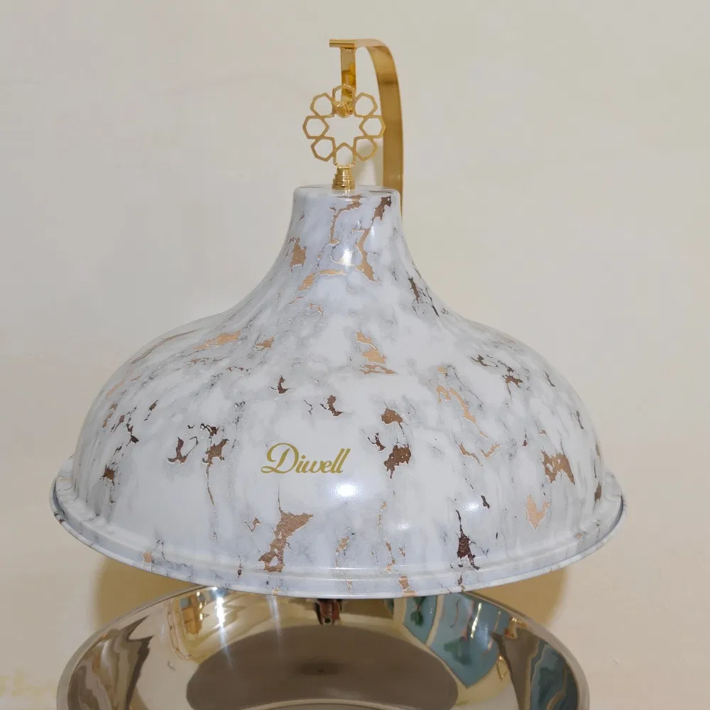 Event Equipment White Marble Food Warmer with Hanging Lid Chaffing Dishes Gold Stand Sheffing Dish Buffet Heating Fuel Catering Serving Chafing Dish