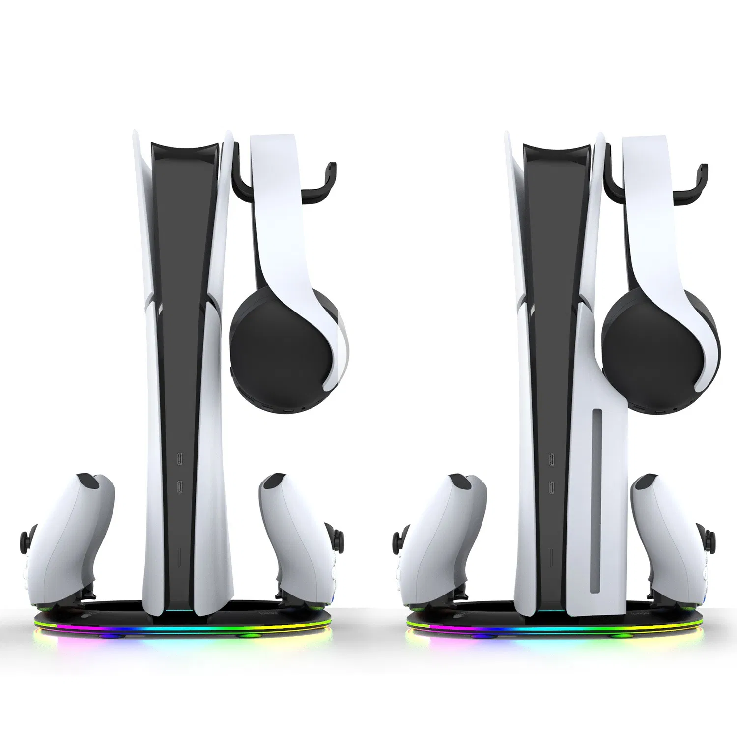 New Vertical Base Dual Charger Controller Stand Headphone Hook Storage RGB Light Cooling Stand for PS5 Slim Console