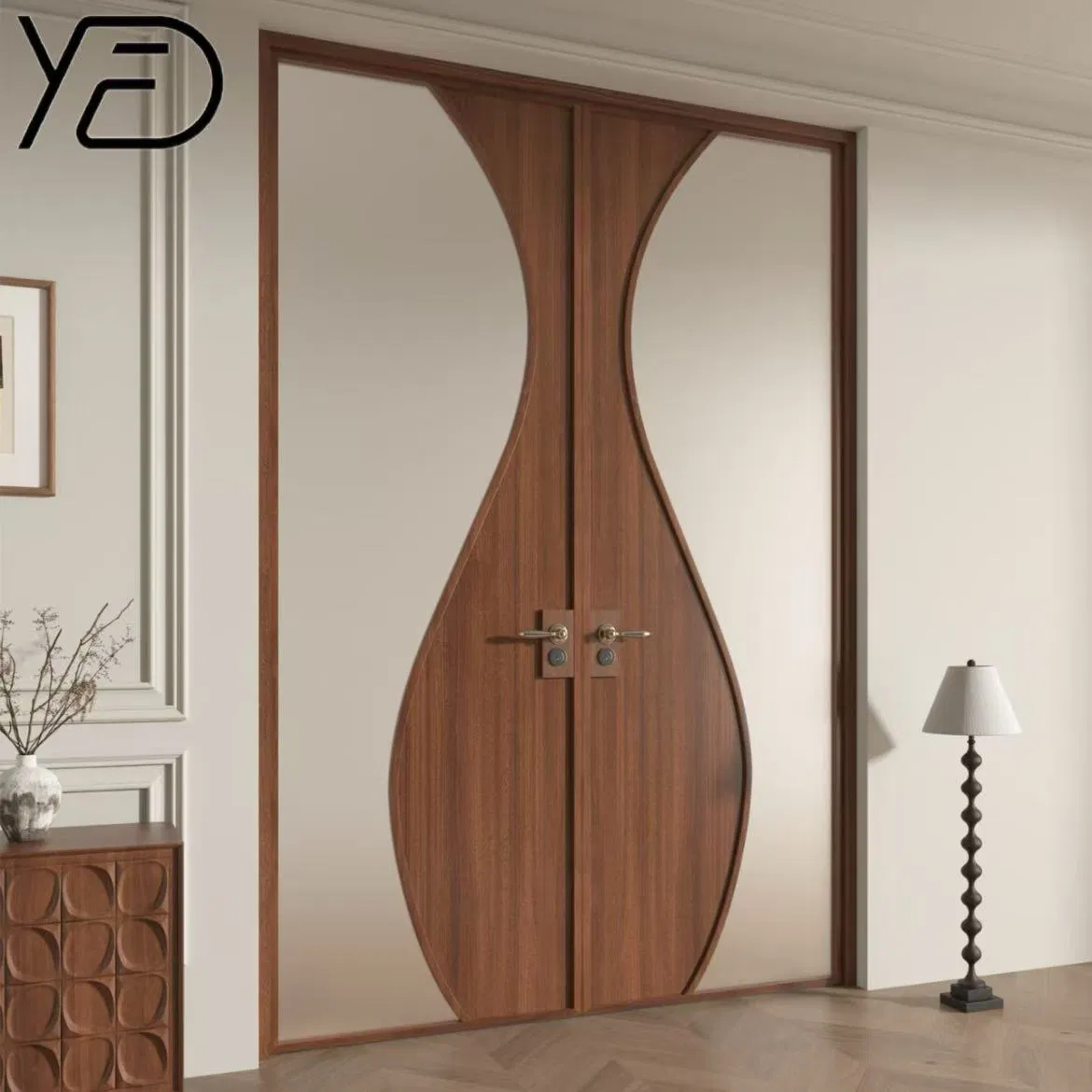 Customized Wood Solid Waterproof and Fireproof Interior Glass PVC Entrance Door for Bedrooms Kitchens Bathrooms Hotels