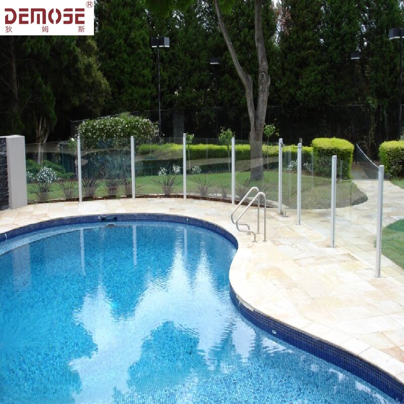 Glass Pool Railing with Custom Textured Stainless Steel Posts (DMS-B28184)