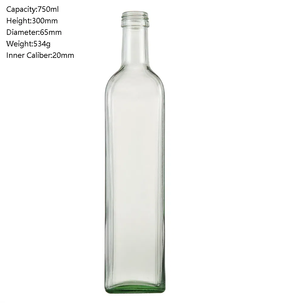 750ml 534G High Quality Square Clear Olive Oil Vinegar Glass Bottle with Screw Cap