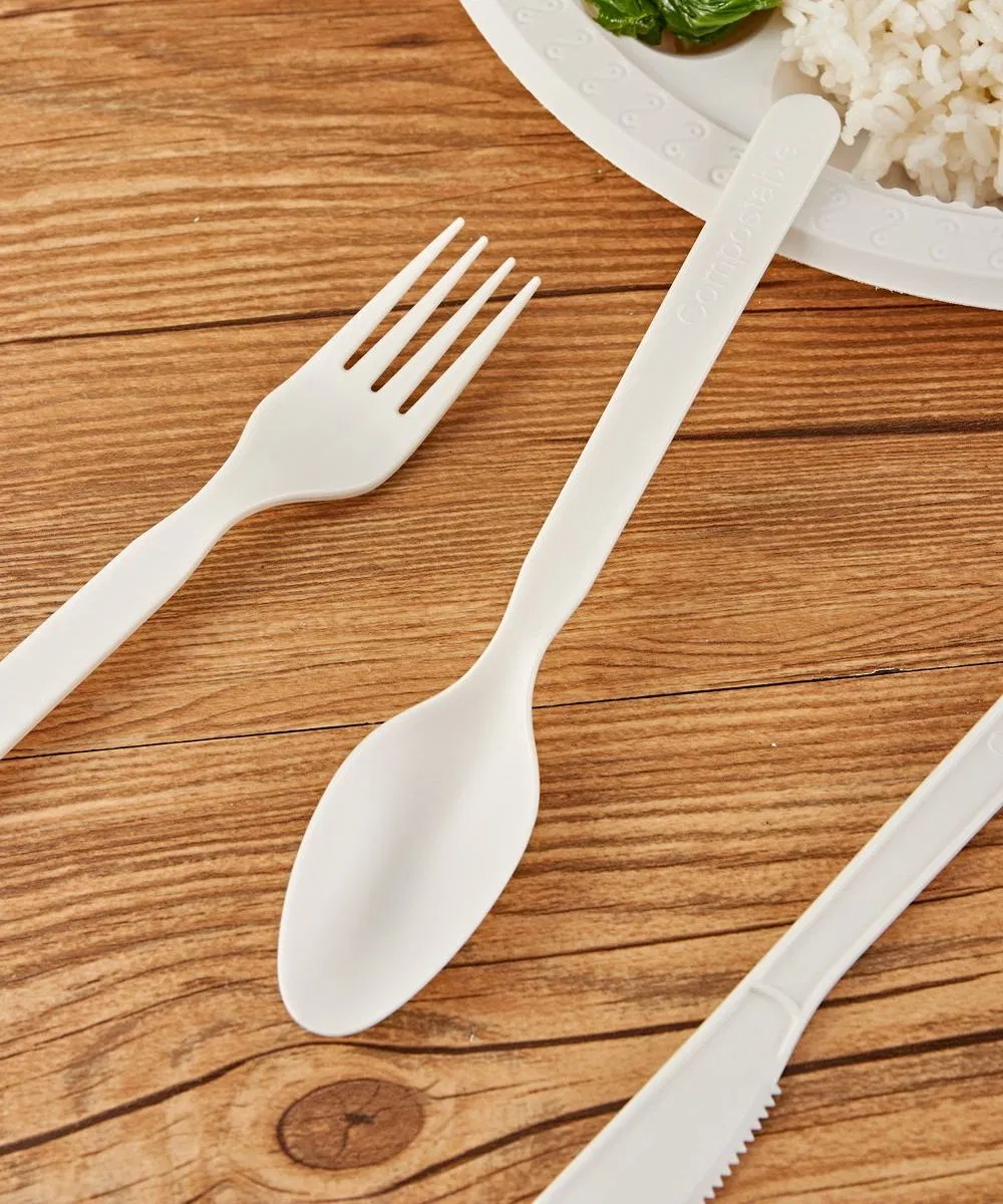 Eco Friendly Natural Tableware Lunch Biodegradable PLA 7inch Disposable Spoon Fork Knife