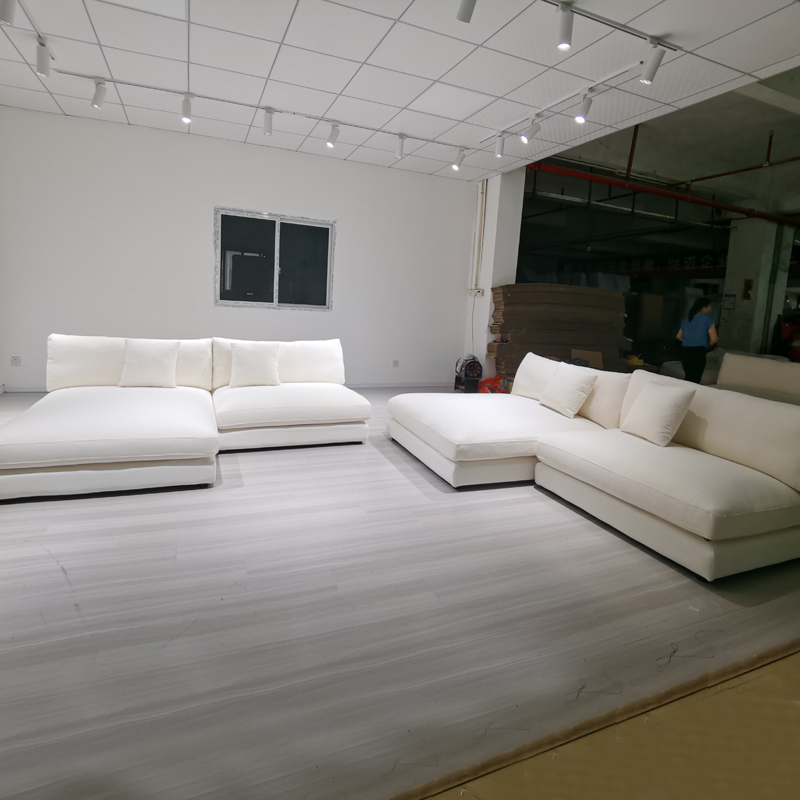 Диван модульный белый льняной U-образный для гостиной