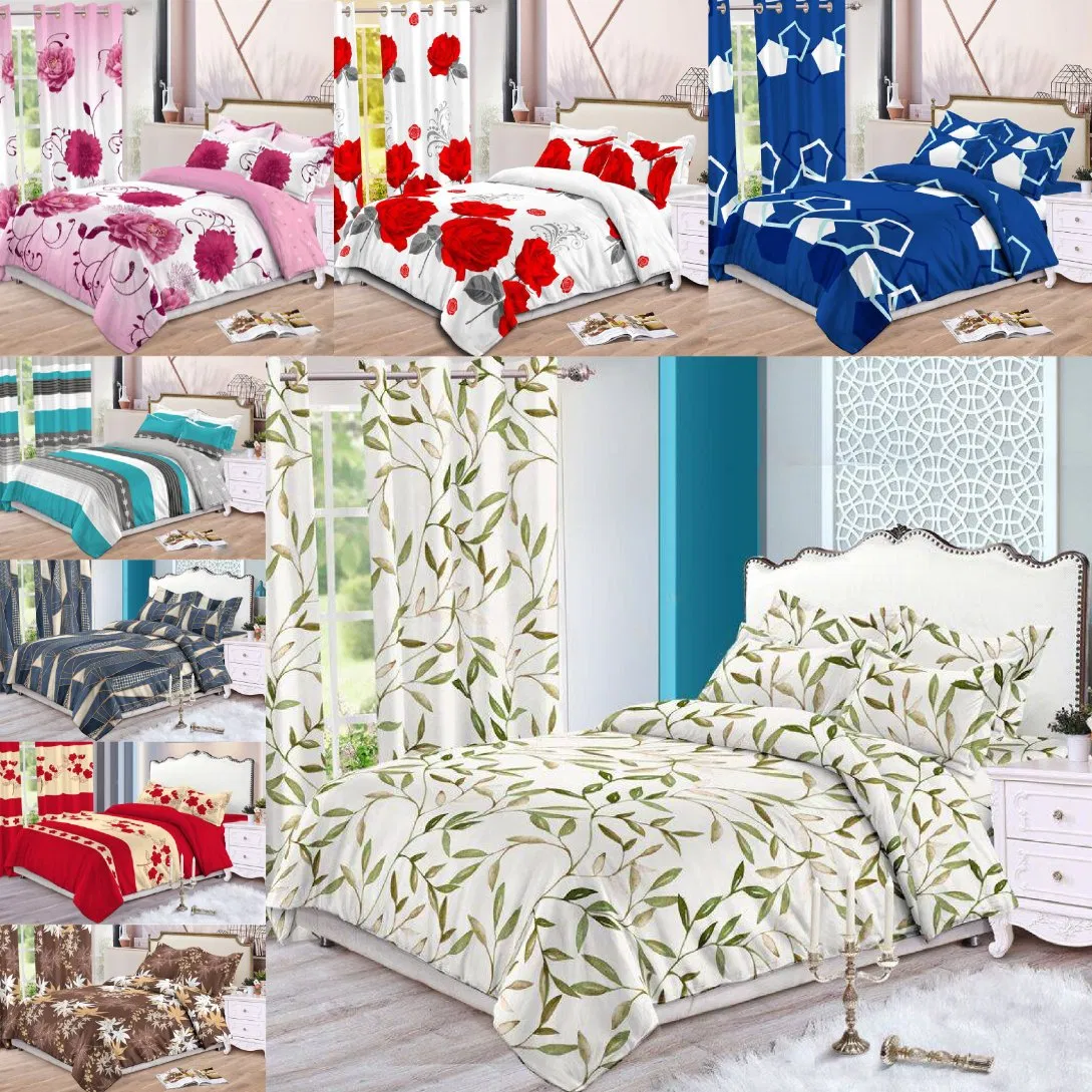 Factory Wholesale Plant Printing Polyester Cotton Bed Sheets Sabanas Pillowcase Colored Hotel 13 Piece Home Textile Quilted Bedspread Curtain Bedding Set