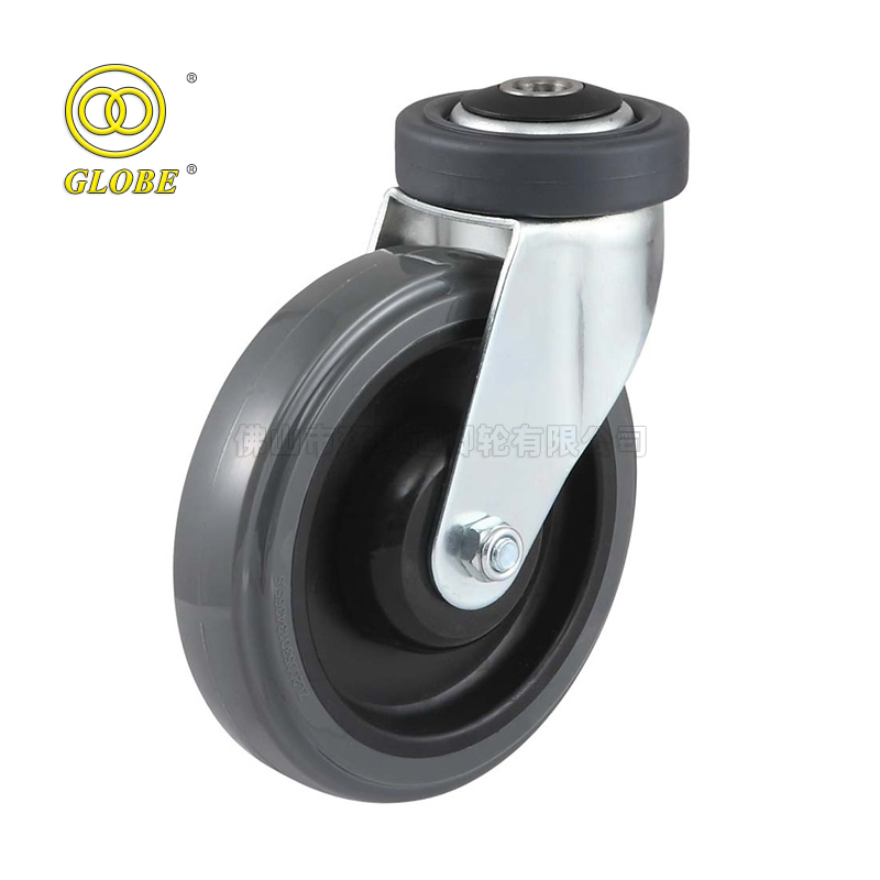 3-5inch Industry Trolley Furniture Soft Grey PU Bolt Hole Swivel Caster Wheels