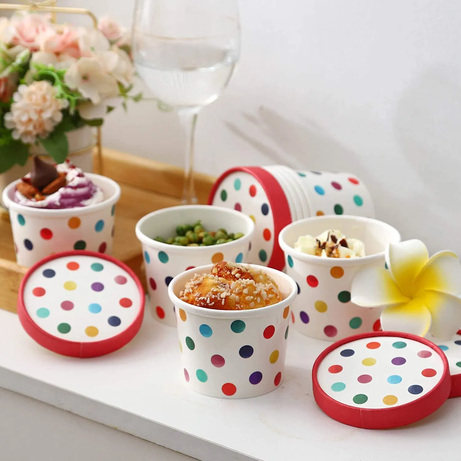 High Quality Cheap Logo Customized Double Wall Ice Cream Paper Cup Low MOQ and Customized Ice Cream Paper Cup with Lid