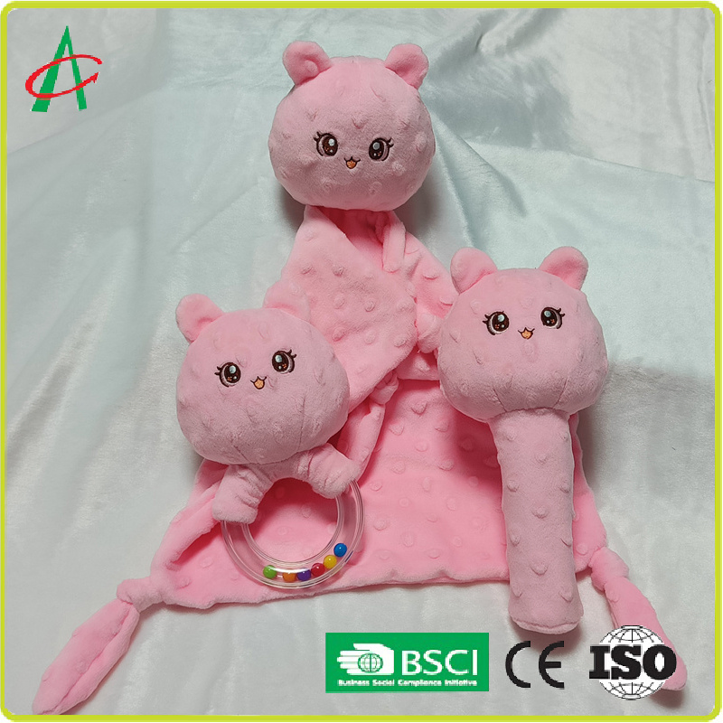 Customizable Pink Bear Towel Baby Plush Combination Toy