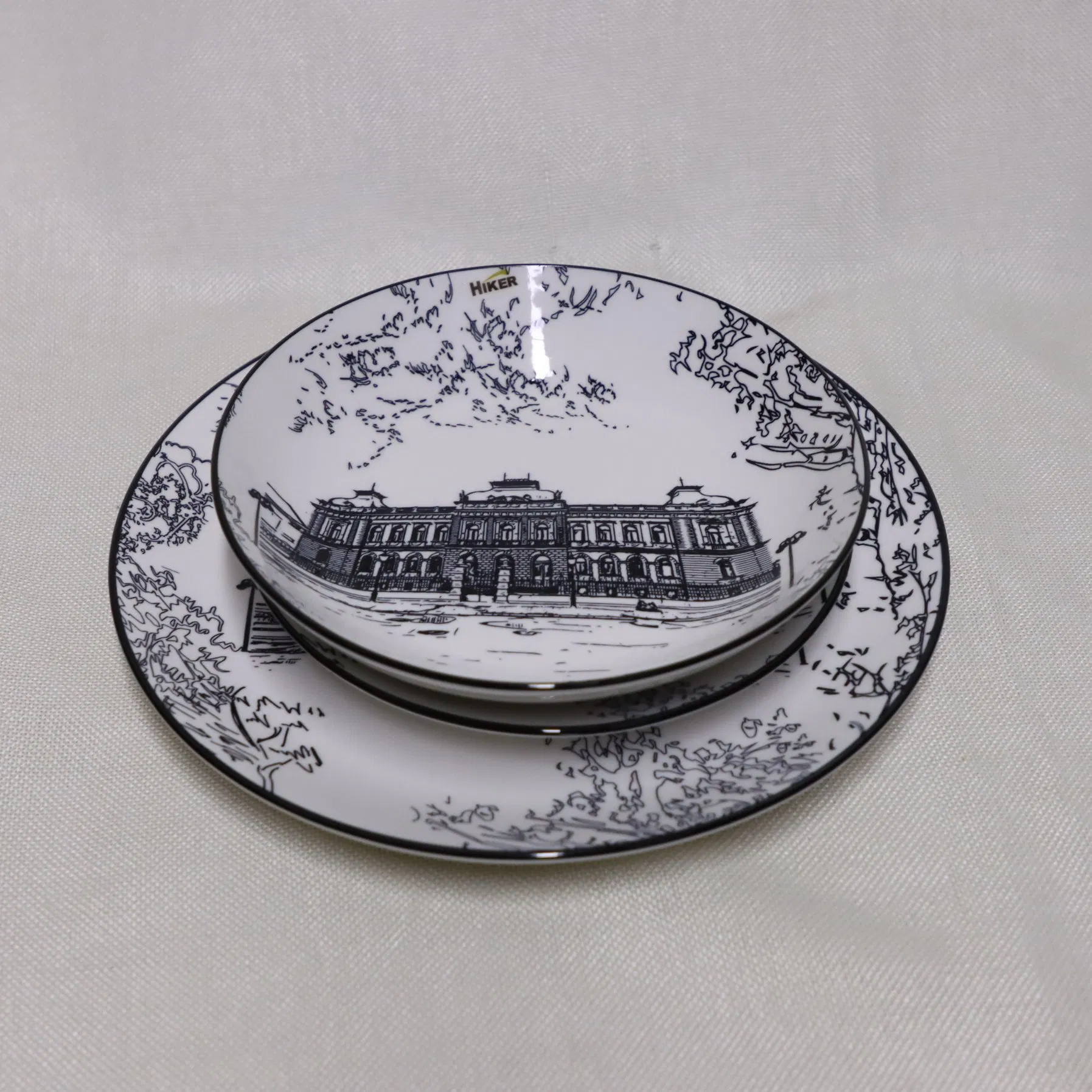 18PCS Porcelain Dinnerware, Cearmic Tableware Pad Print City Landmark Dinnet Plates Set-Serbia