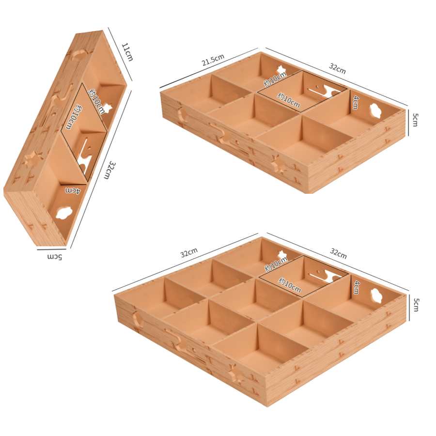 Wholesale Brown Plastic Divided Plate 6 Grids Container for Restaurant Sushi Hot Pot
